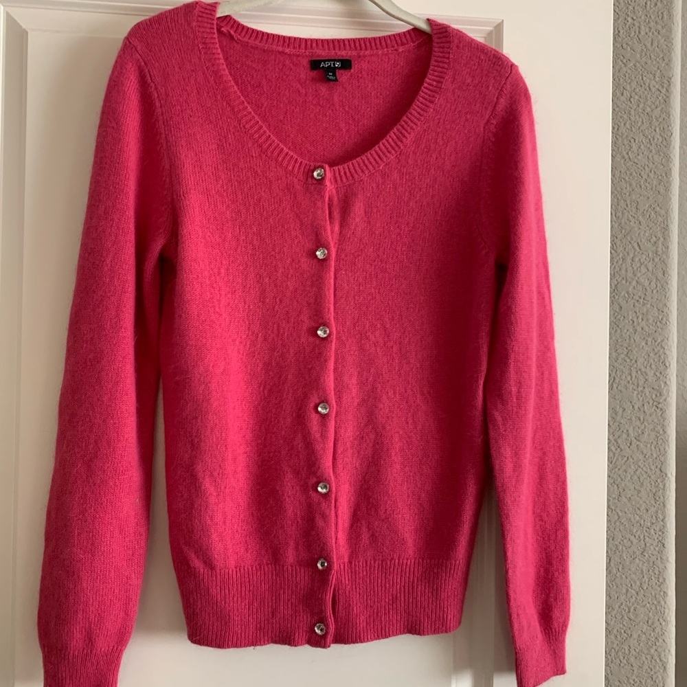 Hot pink cardigan with rhinestone buttons